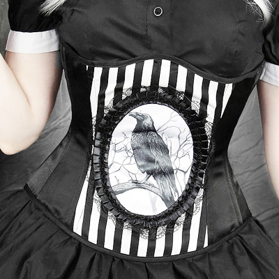 Restyle - Fantasy Raven Underbust corset - Black/White